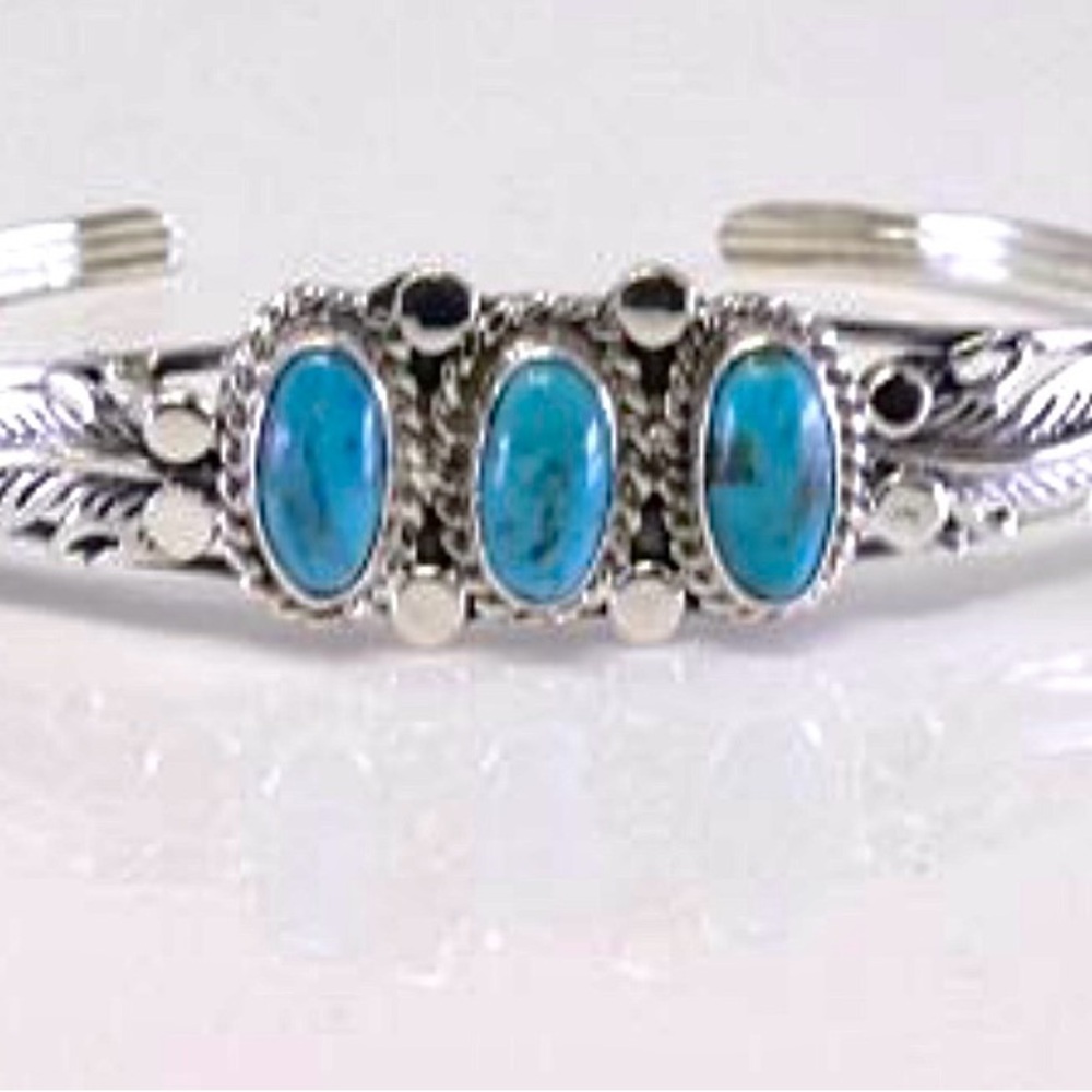 Navajo Silver & Turquoise Bradelet By Darrell Mor… - image 2